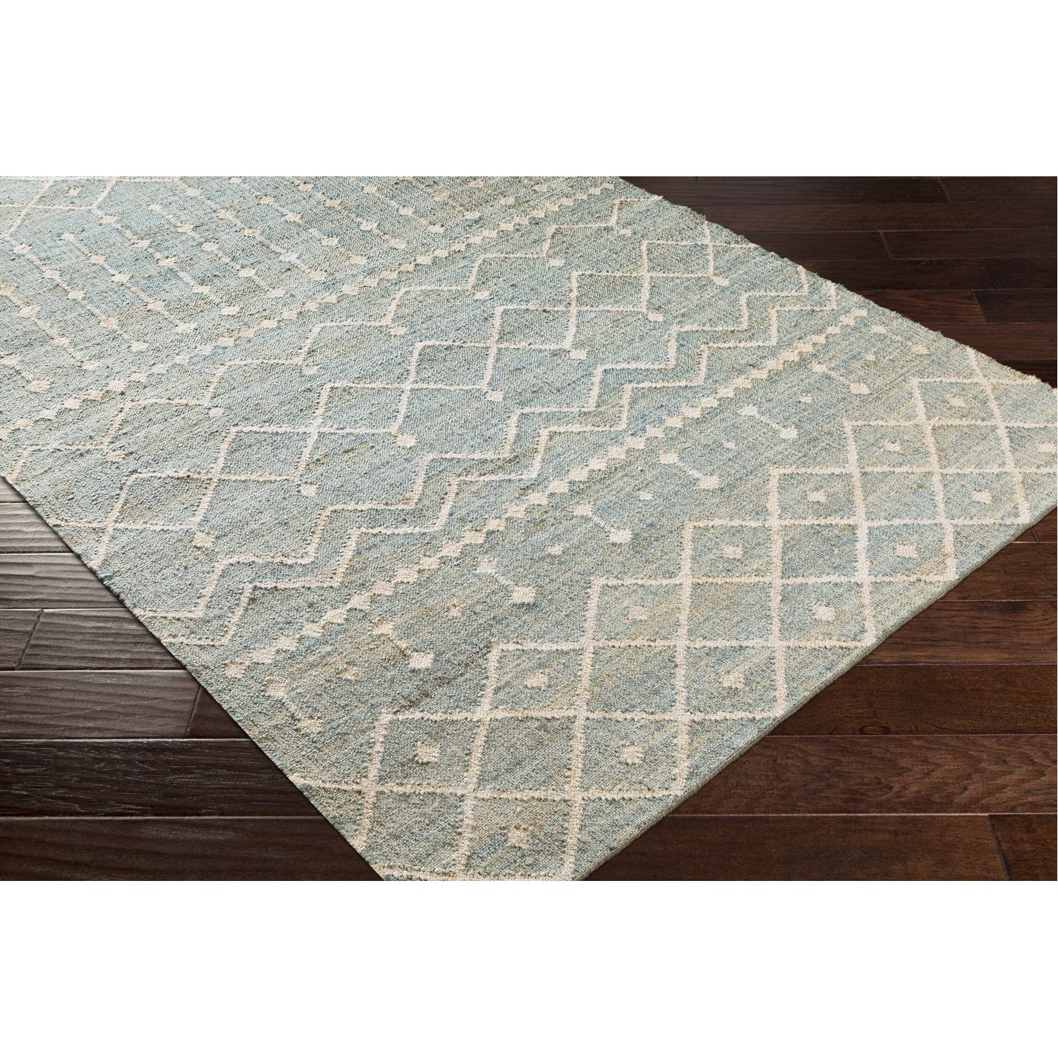 Cadence Hand Woven Rug in Sage, Cream, Camel, Ice Blue, Tan