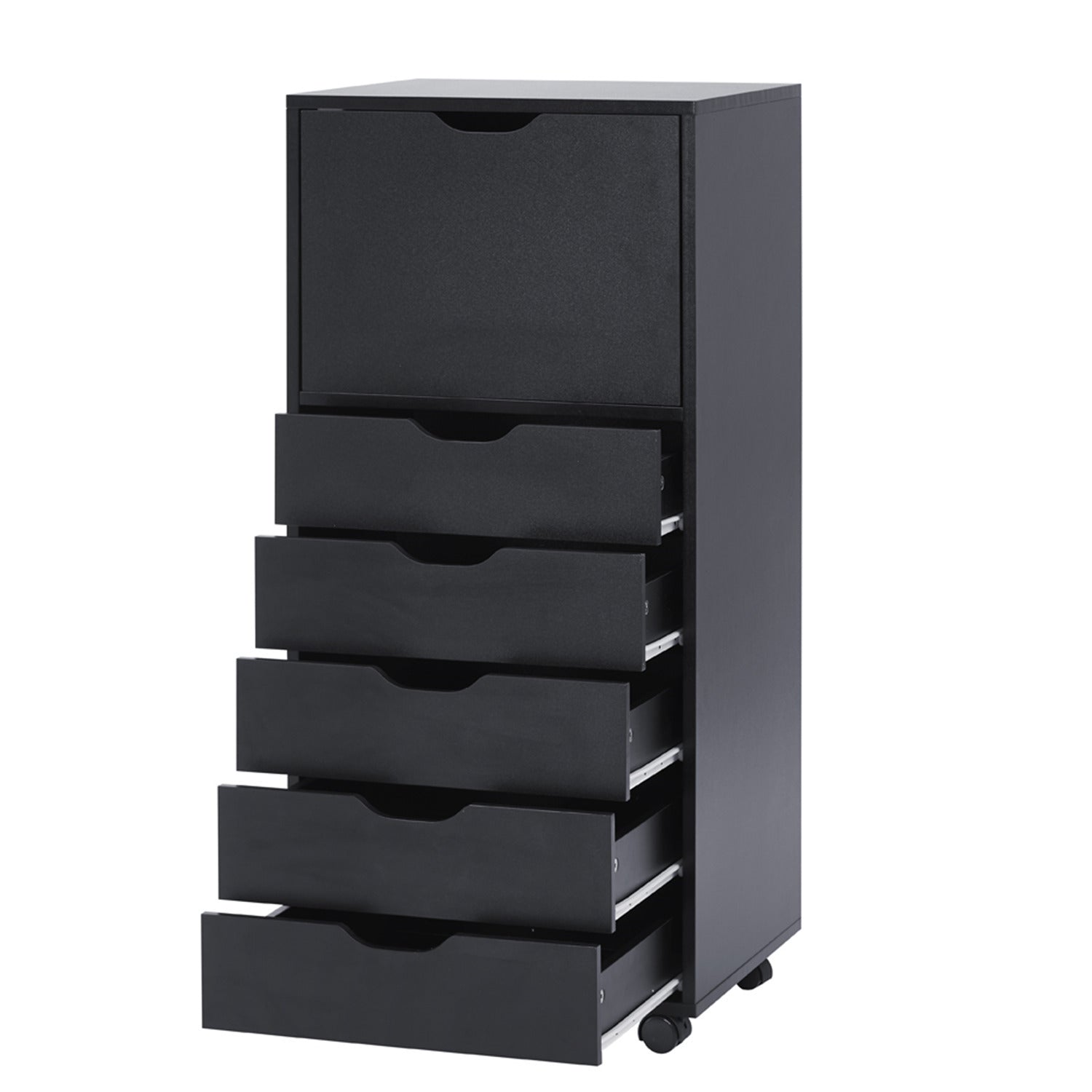 Naomi Home 6 Drawer Dresser, Tall Dressers for Bedroom, Kids Dresser with Wheels, Storage Shelves with Drawers, Small Dresser for Closet, Makeup Dresser with 180 lbs Capacity - Black