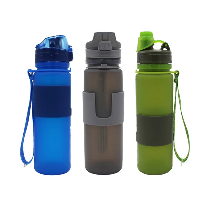 Wholesale Foldable Food Grade Heat Resistant Silicone Travel Water Bottle For Gym Sport Outdoor Camping