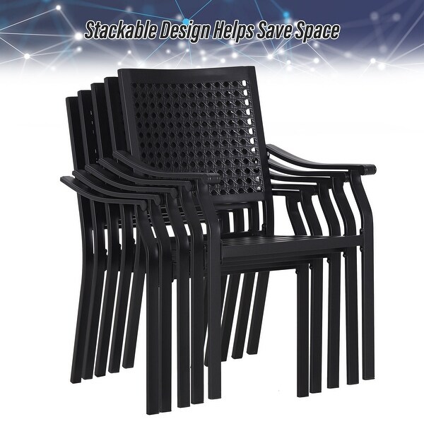 9Piece Patio Dining Set 1 Large Square Metal Table and 8 Stackable Chairs