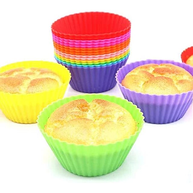 12 Pcs Reusable Silicone Baking Cups Nonstick Muffin Molds for Cake Balls Muffins Cupcakes