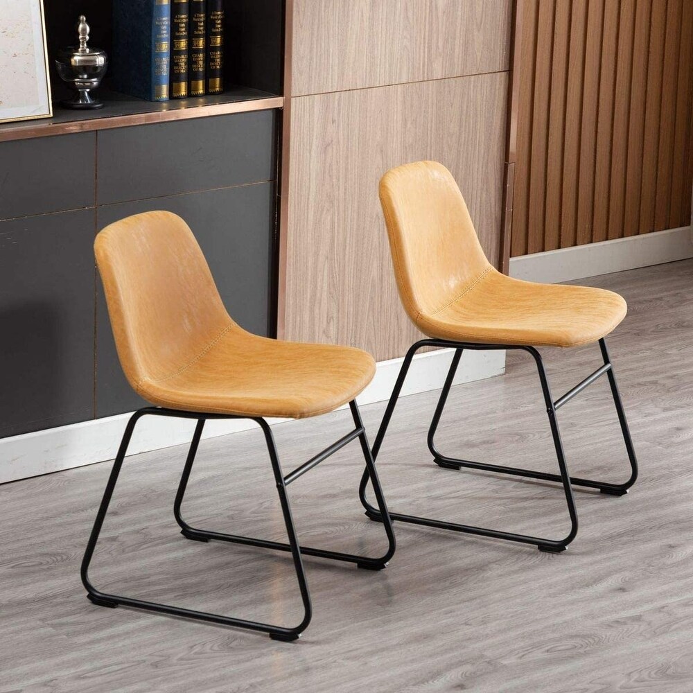 Modern Faux Leather Dining Chairs with Metal Frame (Set of 2)   Water Resistant