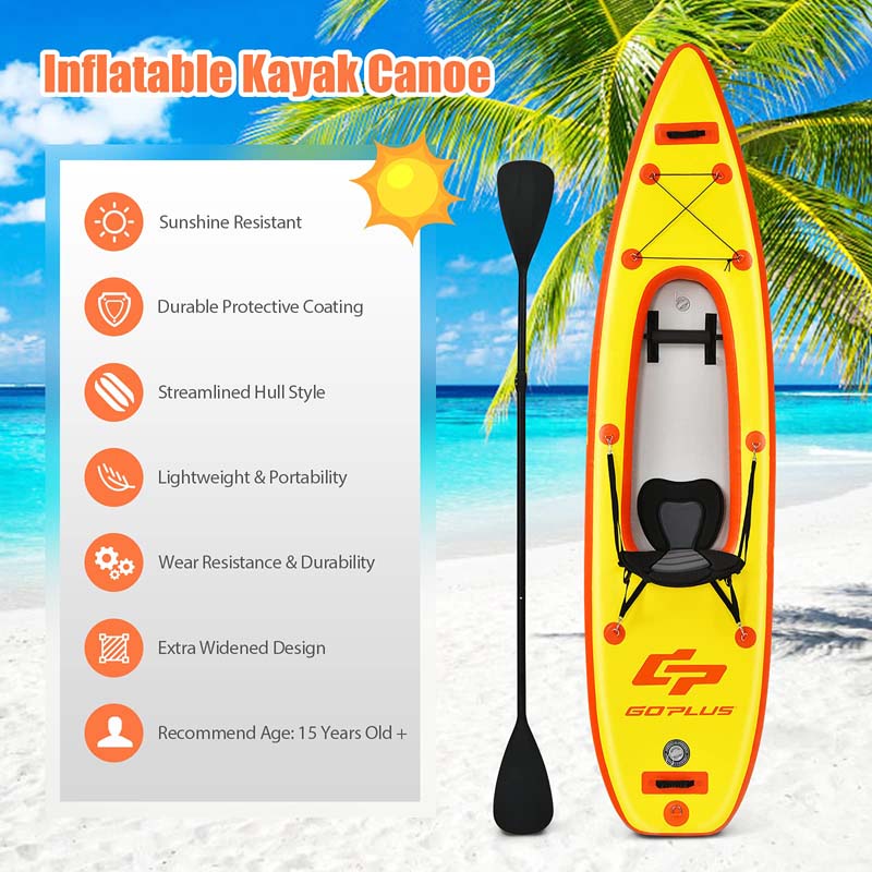 11FT Inflatable Kayak Canoe Boat Raft with Adjustable Aluminum Oars, Portable Recreational Rowboat Set