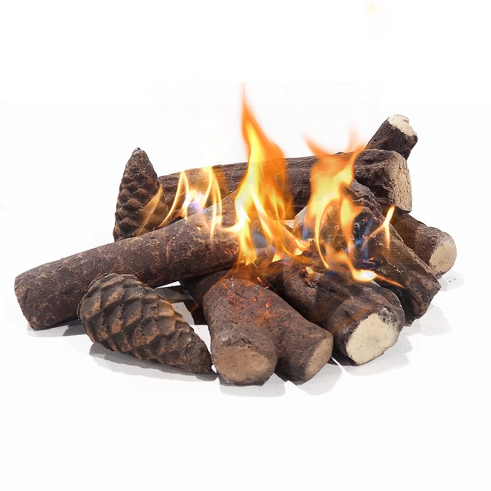 9 Pcs Ceramic Wood Fire Pit Logs for Indoor or Outdoor