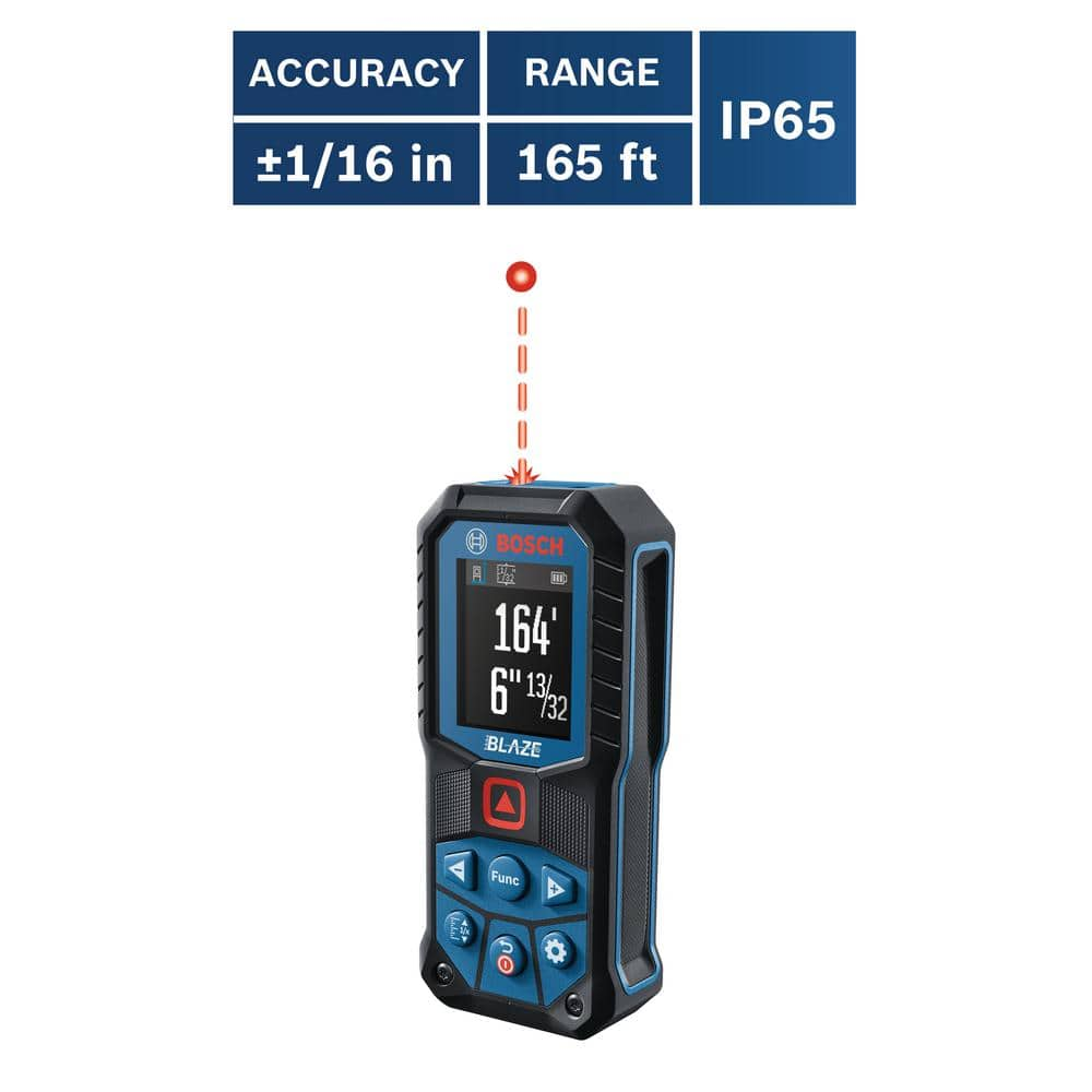 Bosch Blaze 165 ft. Laser Distance Tape Measuring Tool, Color Screen Plus 3.7-Volt Lithium-Ion 1.0 Ah Battery w/USB Charging GLM16522+GLMBAT