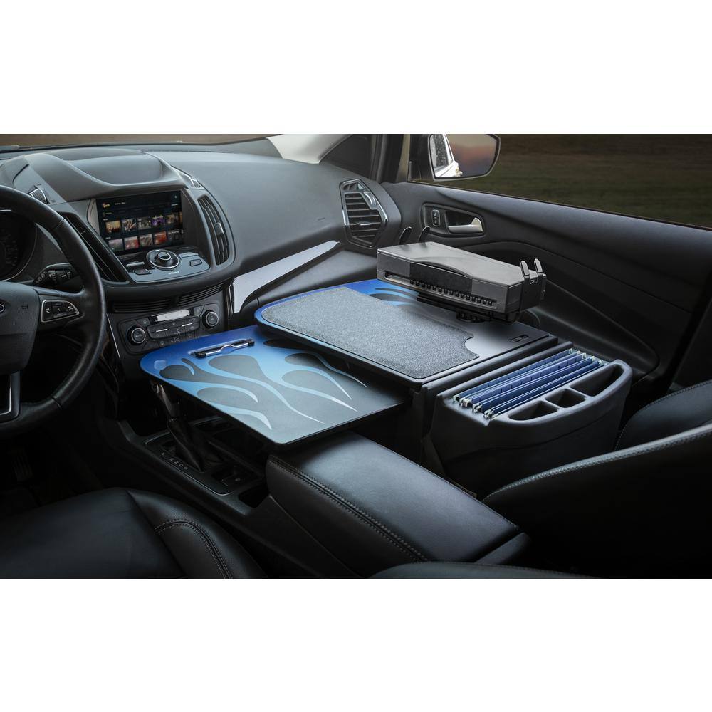 AutoExec GripMaster Car Desk Blue Steel Flames with Printer Stand AEGrip-05-BSF