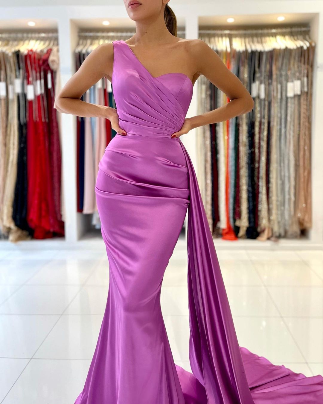 One Shoulder Mermaid Prom Dress With Ruffles