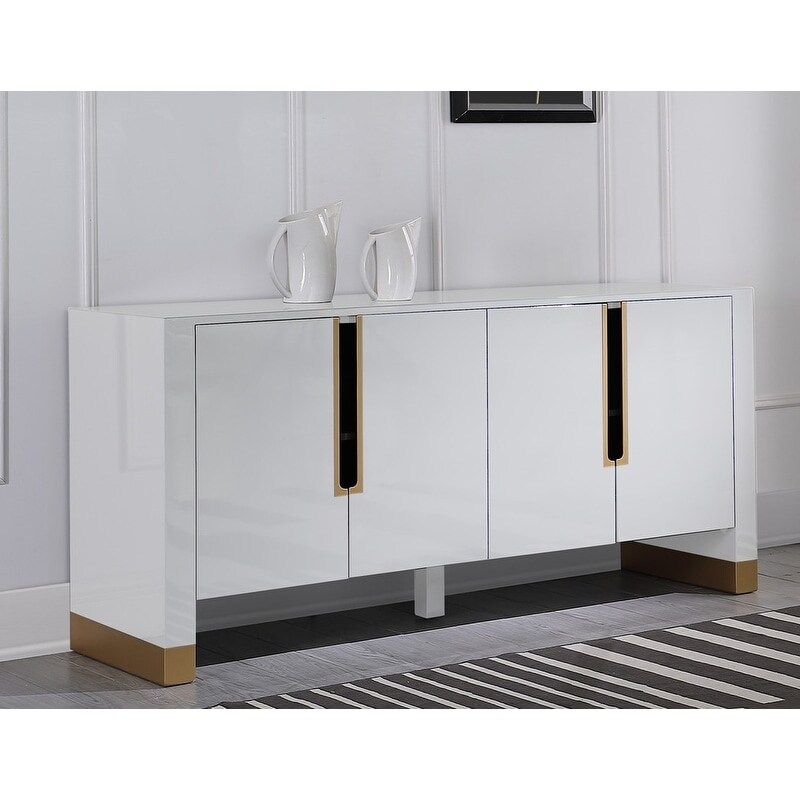 Best Master Furniture Lacquered 4 door Sideboard with Gold Accents