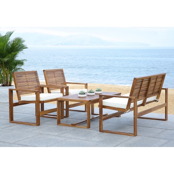 SAFAVIEH Outdoor Living Cushioned Brown Acacia Wood 4piece Patio Set