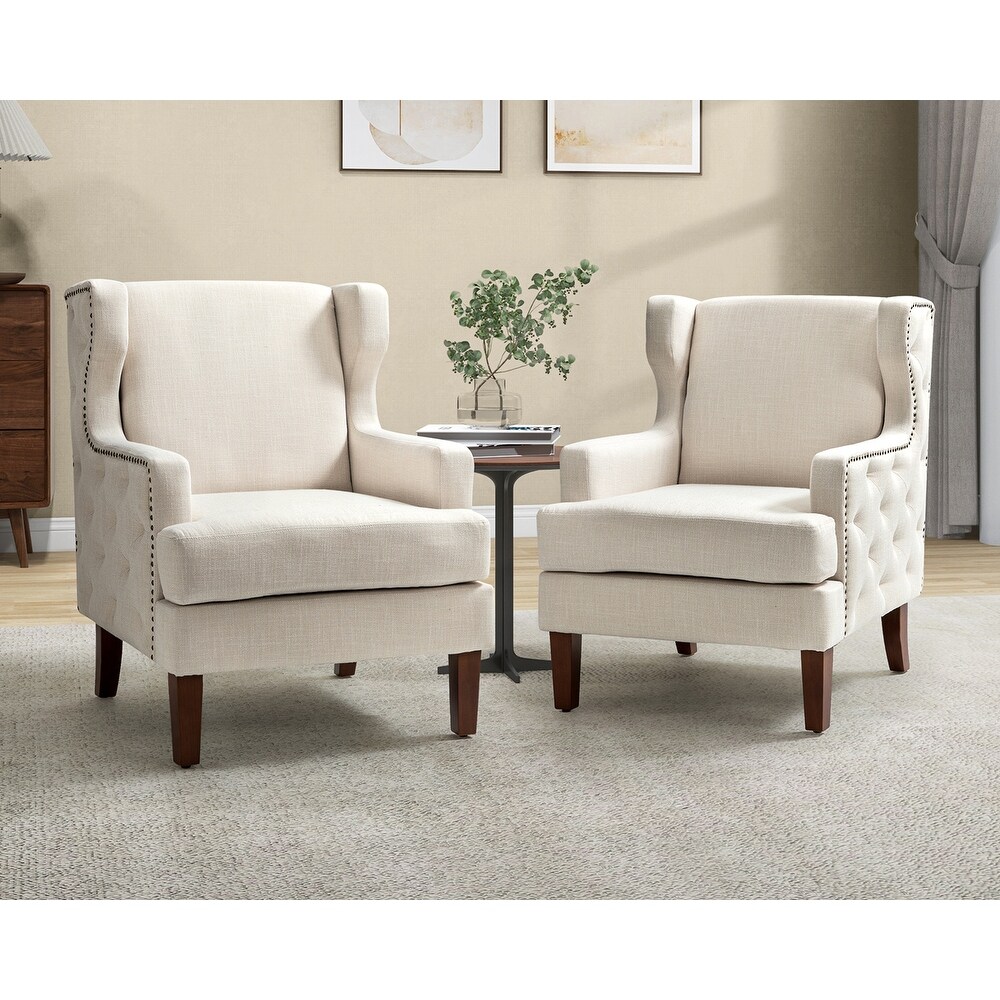 Gerald Classic Polyester Wingback Chair With Button Tufted Body Set Of 2 By HULALA HOME