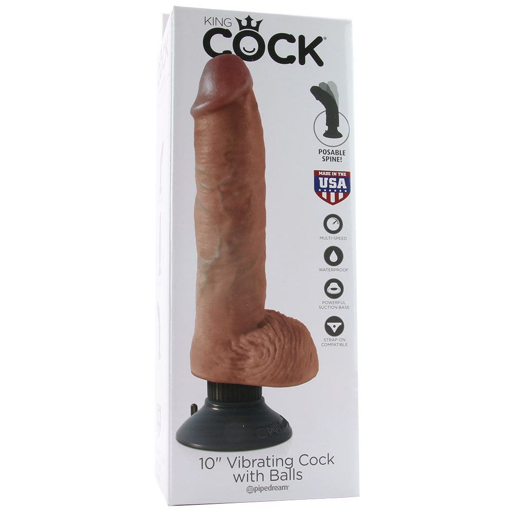 King Cock 10 Inch Vibrating Ballsy Dildo in Tan