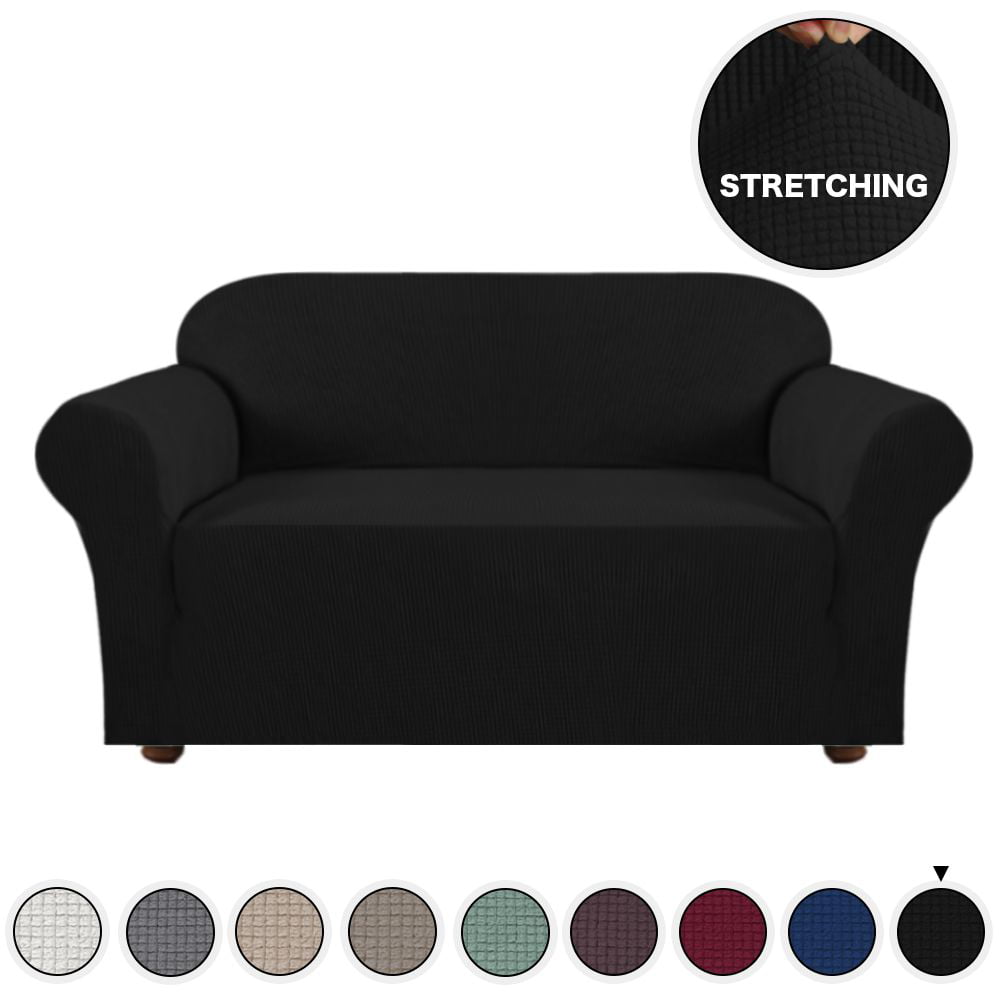 Turquoize 1-Piece Comfy Jacquard Spandex Loveseat Stretch Slipcover, Black