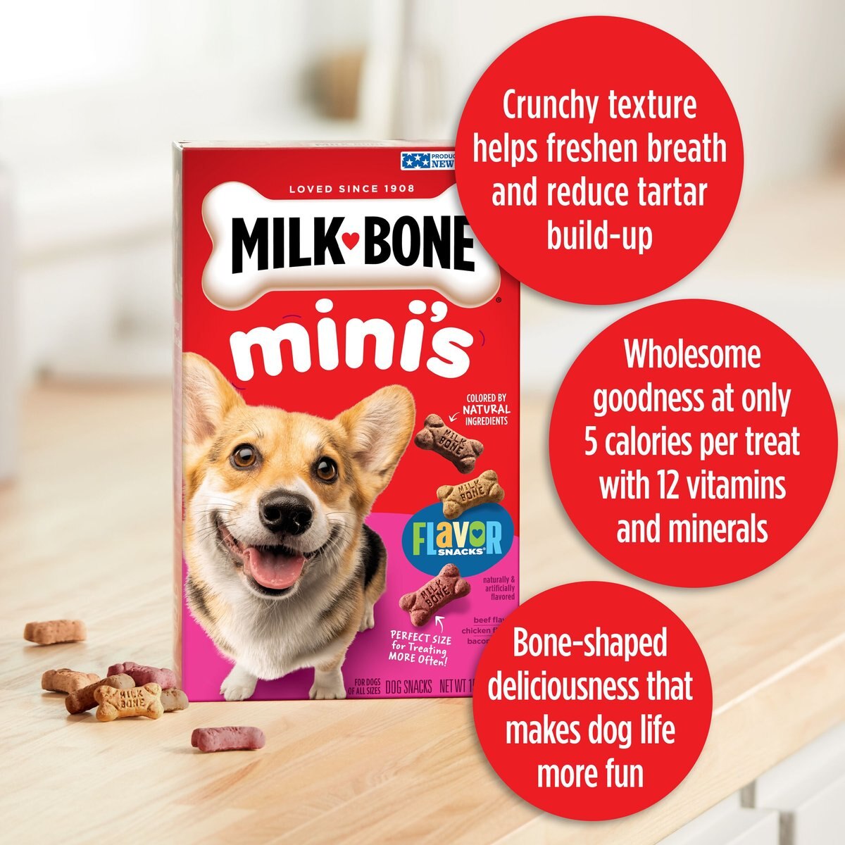 Milk-Bone Flavor Snacks Mini Dog Biscuits， 15-oz bag， case of 6