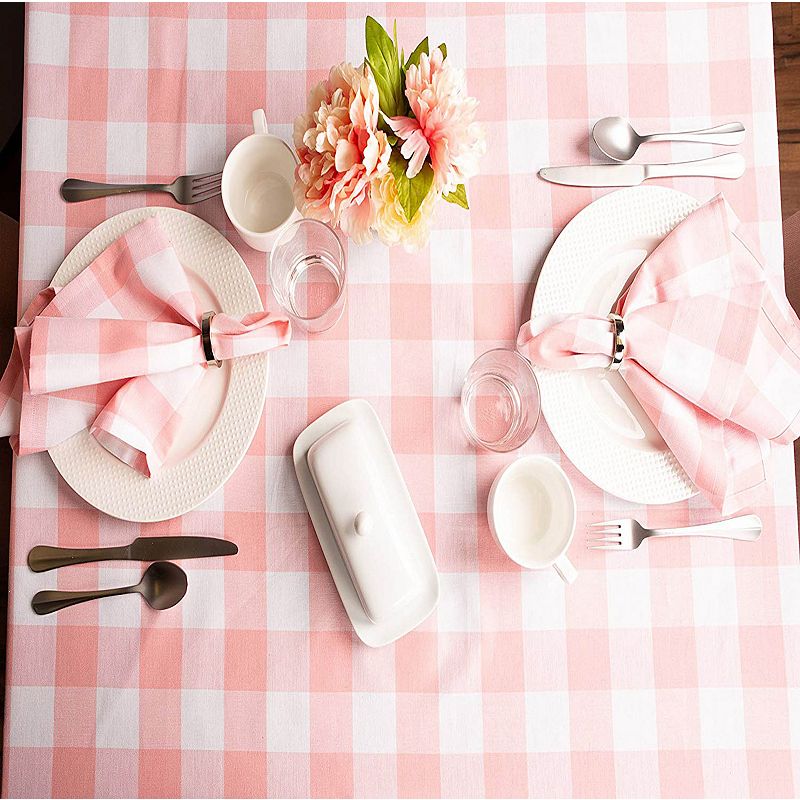 104 Pale Pink and White Checkered Rectangular Tablecloth