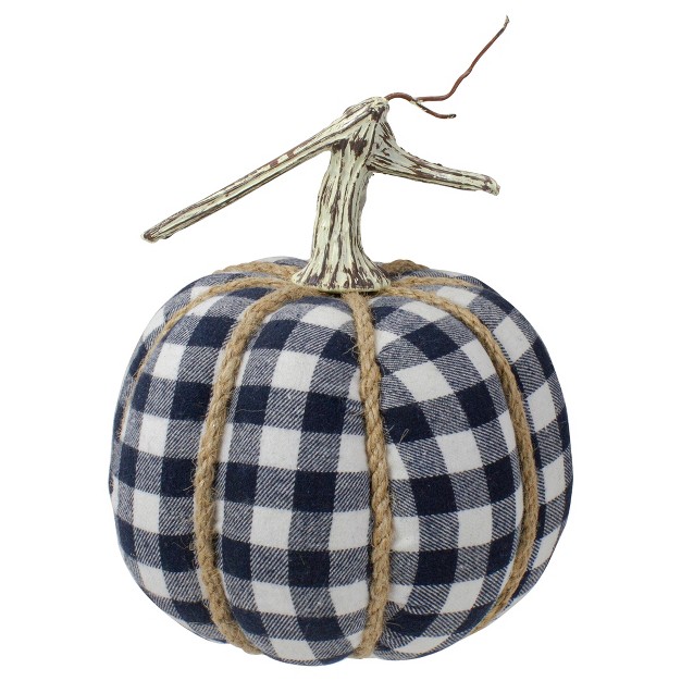 Northlight Dark Blue And White Plaid Fall Harvest Tabletop Pumpkin