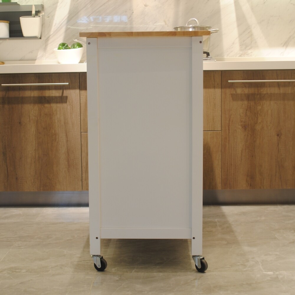 2 tier Open White Shelves Kitchen Island Cart  Movable Kitchen Shelf