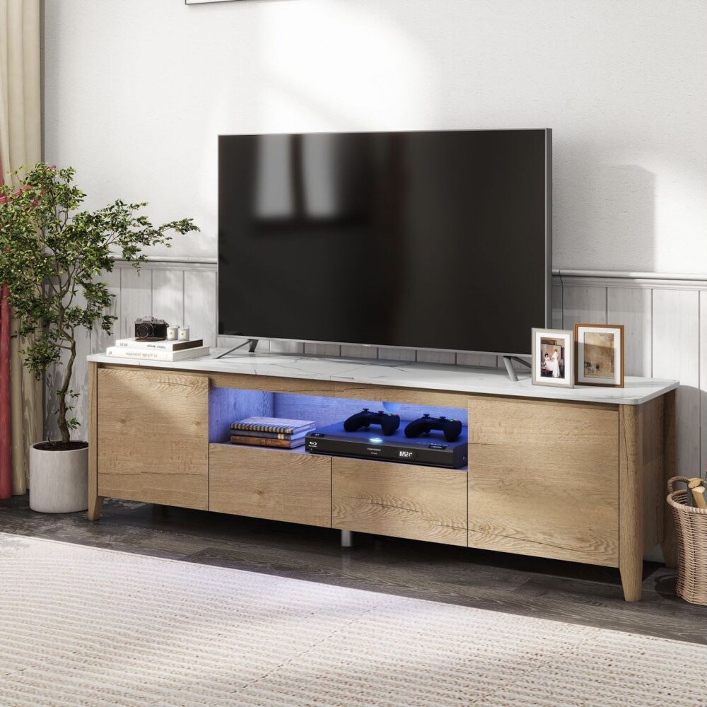 Modern Side Cabinet TV Stand 2 Drawer 2 Door LED Living Room Bedroom