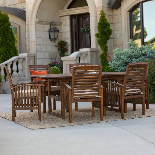 7pc Acacia Wood Patio Dining Set With Cushions Saracina Home