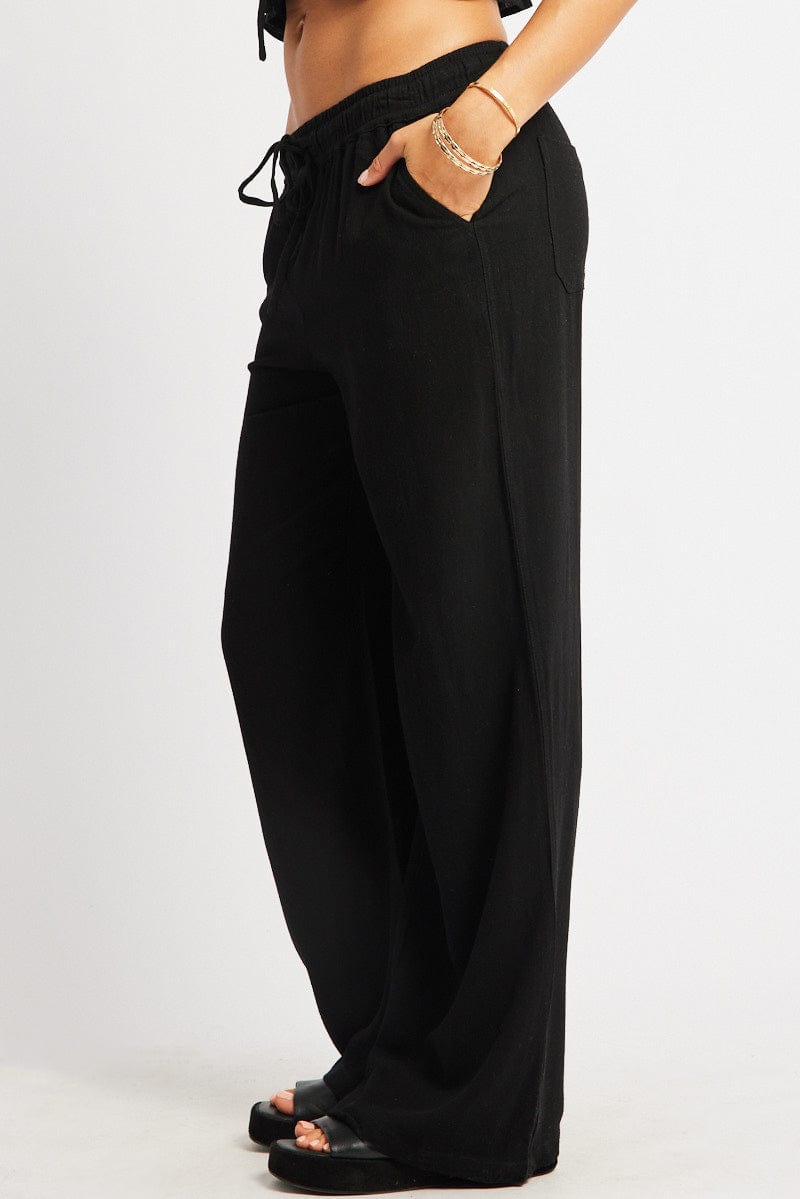 Black Wide Leg Pants Elasticated Waist
