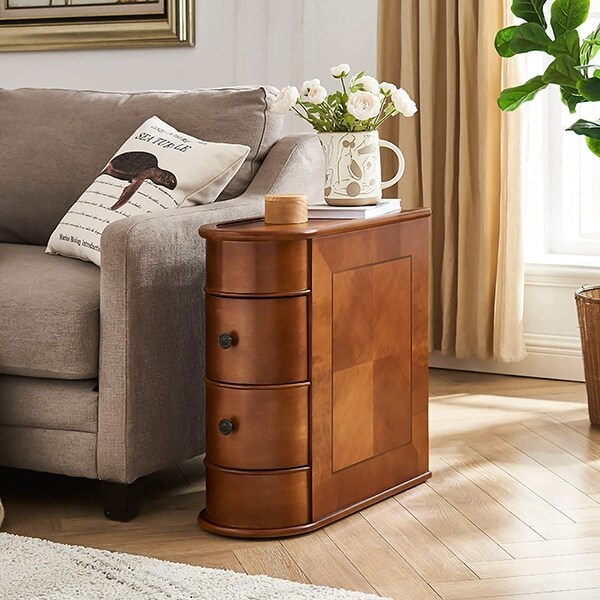 Solid Wood End Table， Two-drawer， Vintage Brown