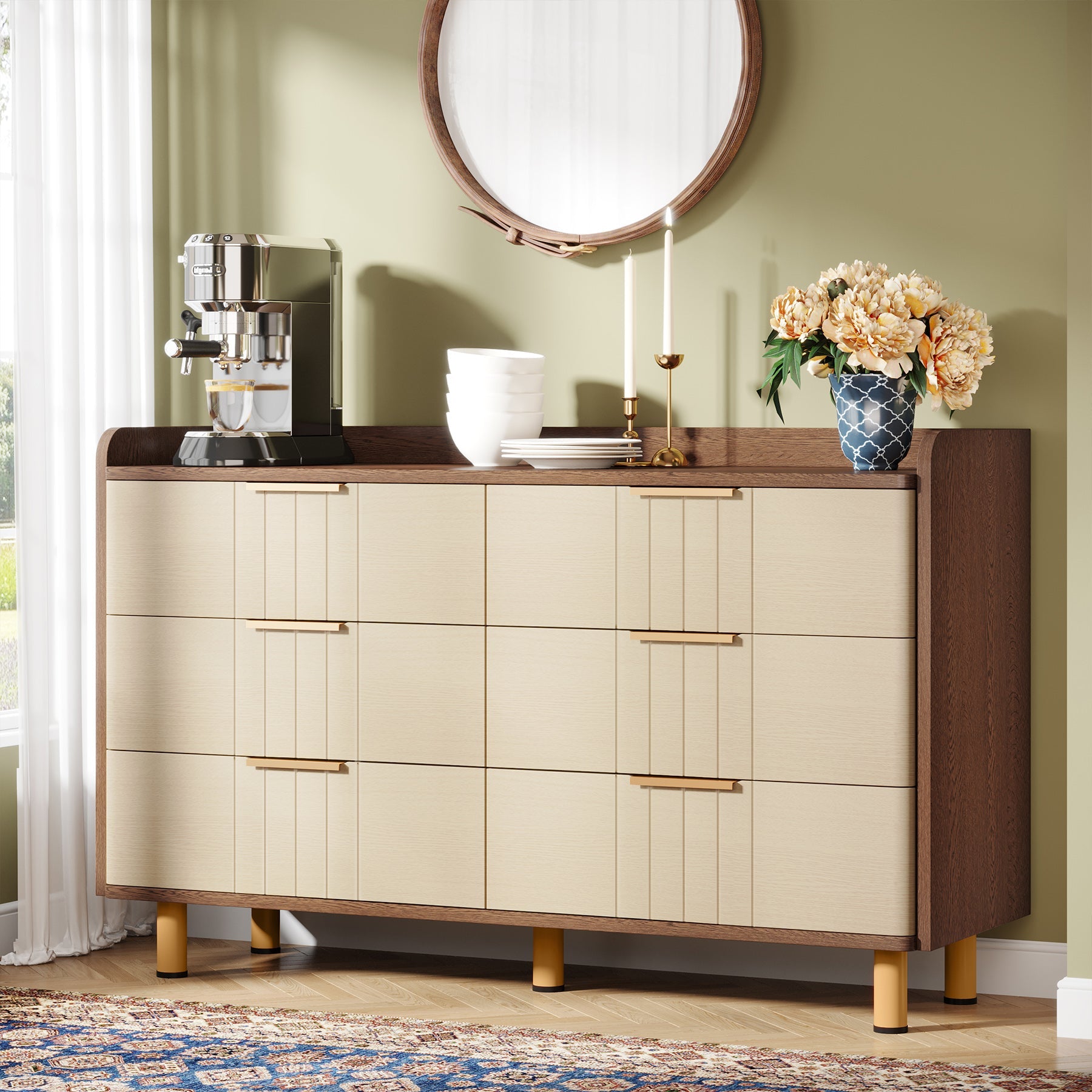 6-Drawer Chest Dresser, Wood Storage Dresser Cabinet with Metal Handles