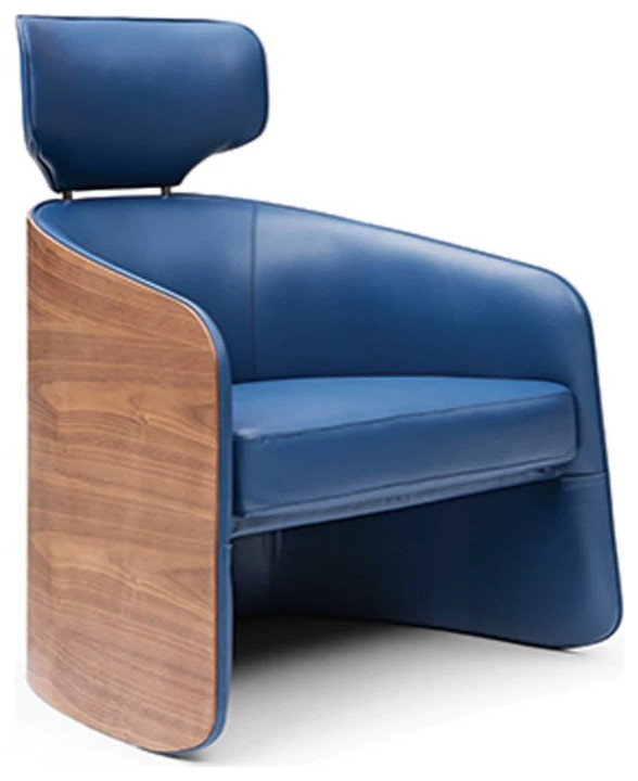 Mea Accent Chair  Top Grain Blue Leather   Contemporary   Armchairs And Accent Chairs   by Peachtree Fine Furniture  Houzz