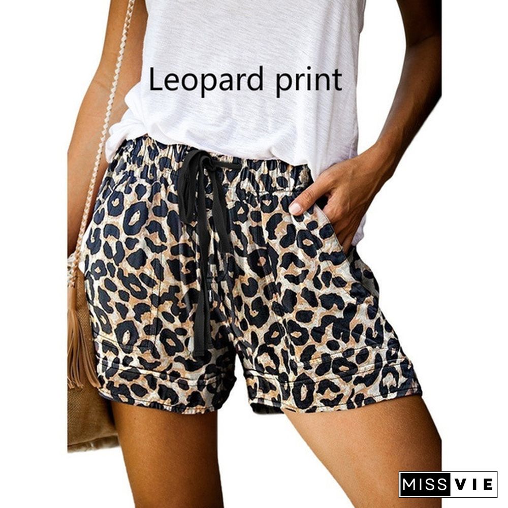 Women Casual Shorts Plain Pure Color Drawstring Elastic Waist Short Pants Beach Lightweight Short Lounge Pants Plus Size Summer Shorts With Pockets Floral Print Camouflage Leopard Print Xs-5Xl