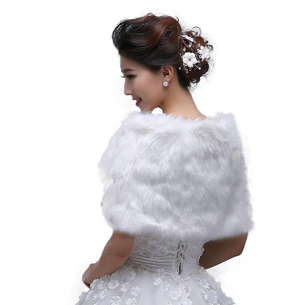 White Faux Fur Capelets Shawls Wedding Bridal Shoulder Cape Wraps Tippet Stoles