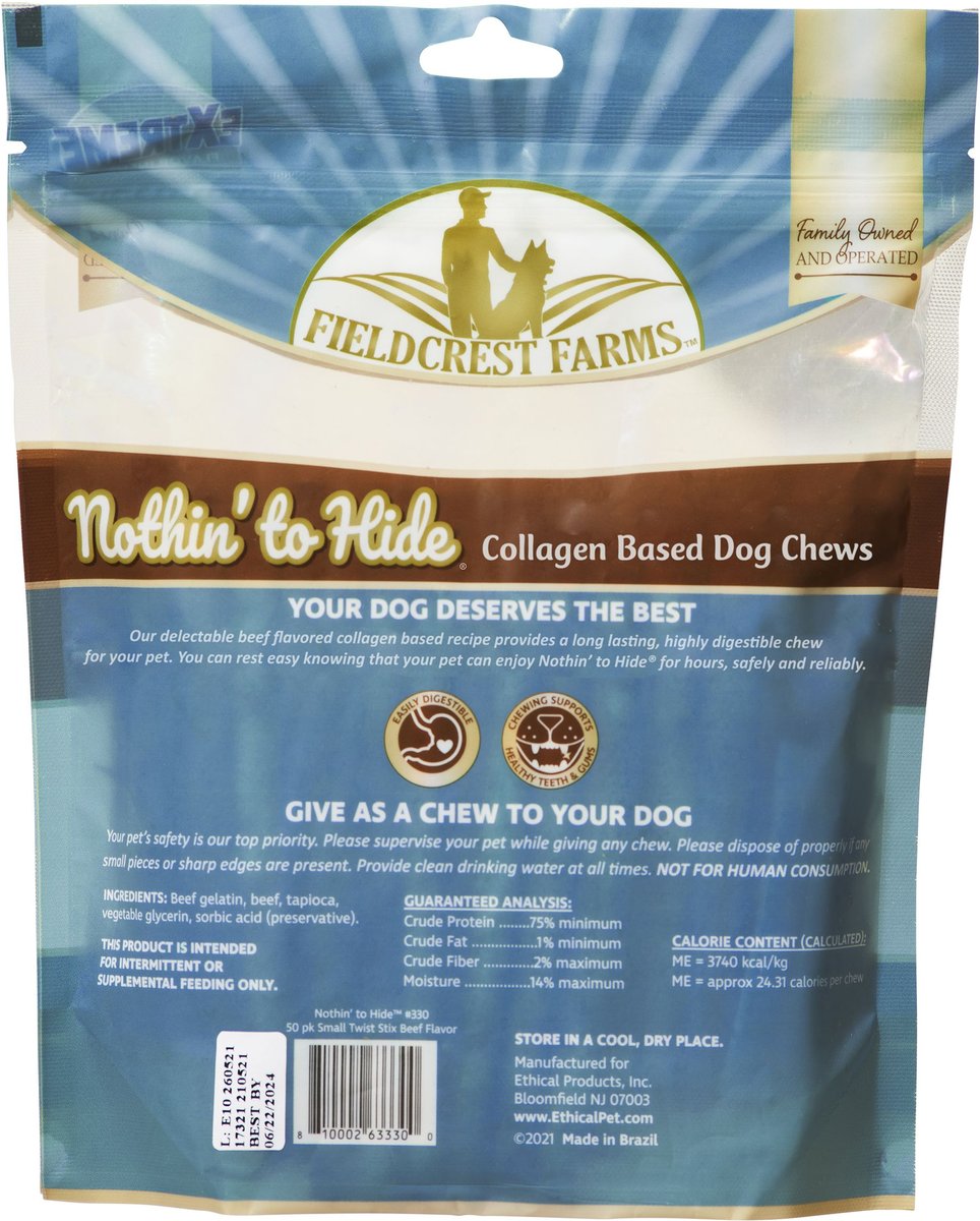 Fieldcrest Farms Nothin To Hide Twist Stix Beef Dog Treats， 50 count