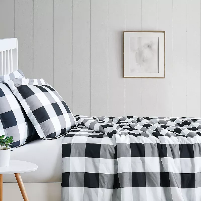 Truly Soft Everyday Buffalo Plaid Black Duvet Set