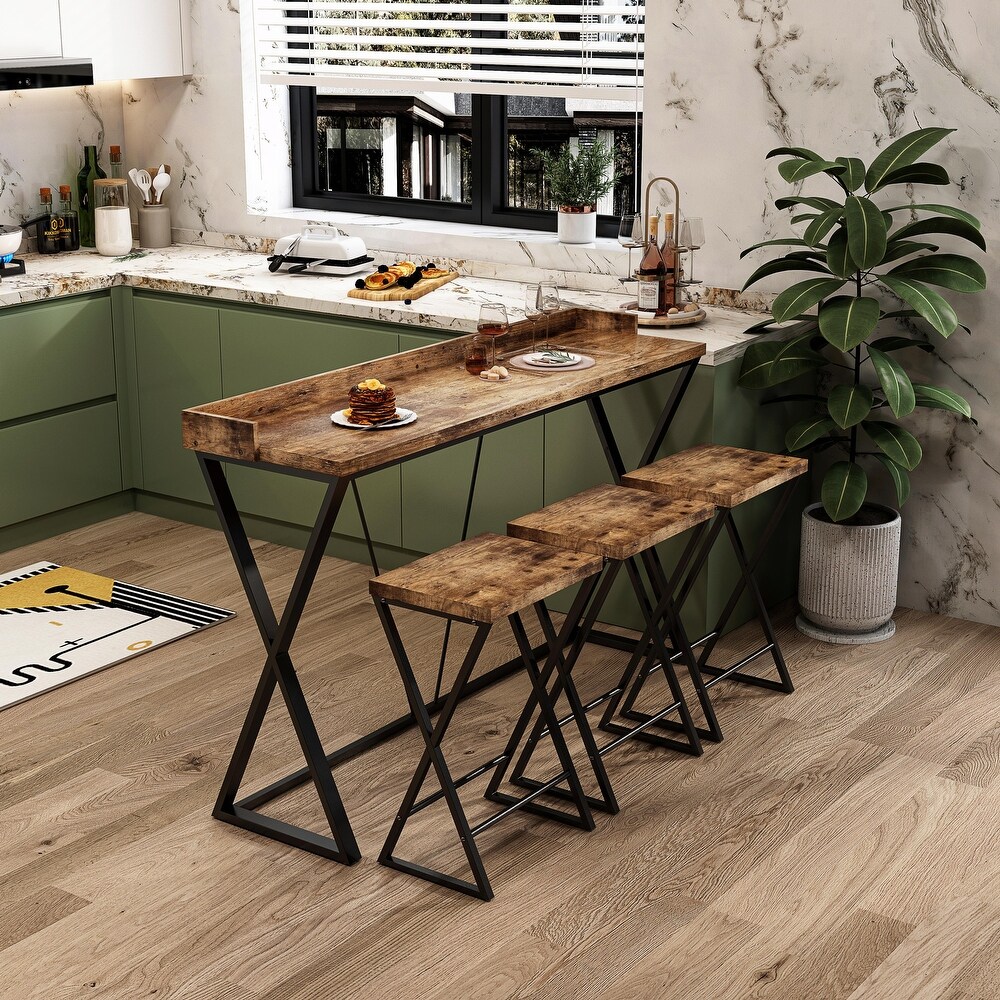 Modern Kitchen Dining Table Set   Stylish Design with X Shaped Table Legs and 3 Stools