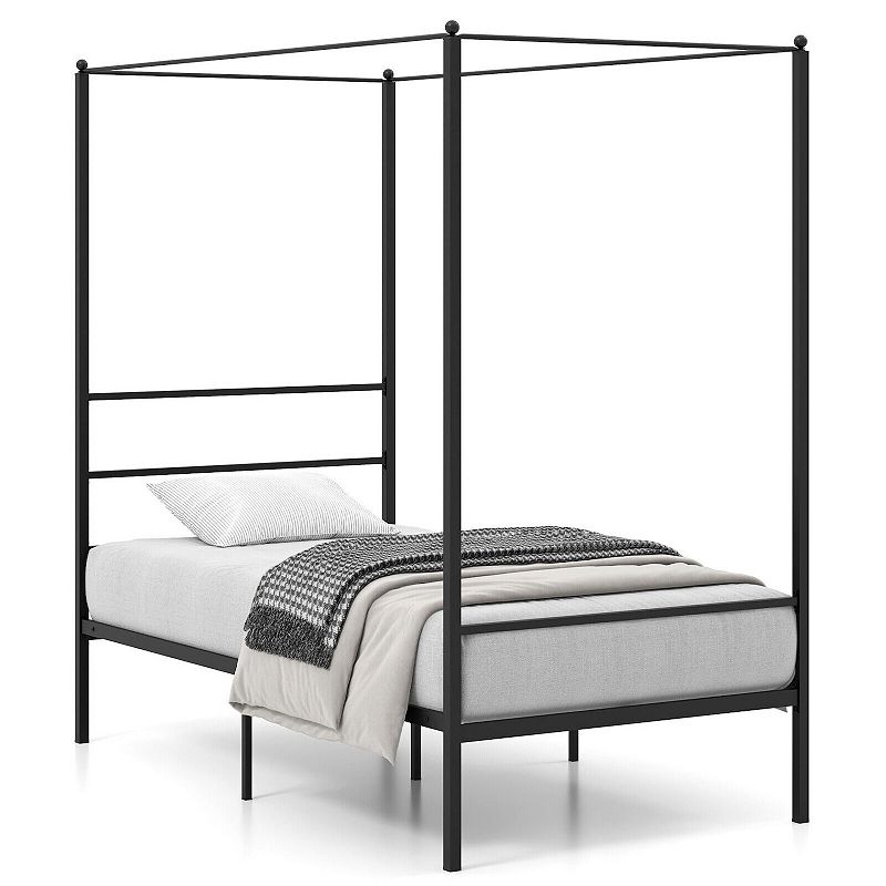 Metal Canopy Bed Frame with Slat Support