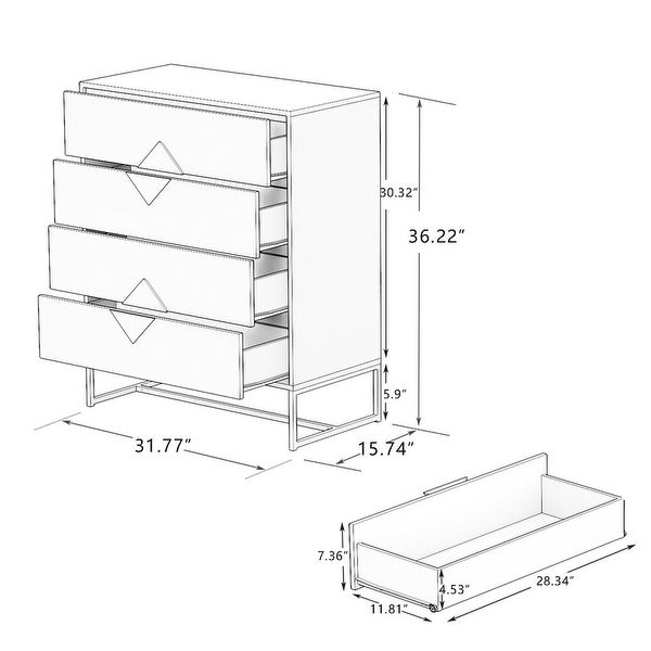 White Solid Wood 4-Drawer Chest Storage Cabinet with Square Handles - - 36862278