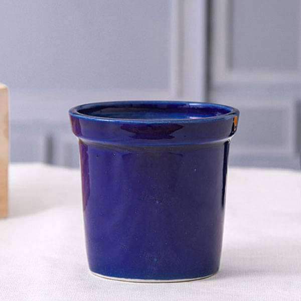 4.1 inch (10 cm) Round Ceramic Pot with Rim (Navy Blue) (set of 2)