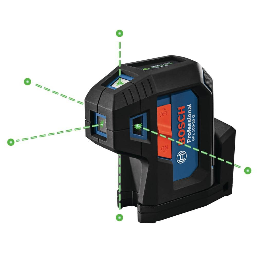 Bosch 125 ft. Green 5-Point Self-Leveling Laser with VisiMax Technology, Integrated MultiPurpose Mount, and Hard Carrying Case GPL100-50G