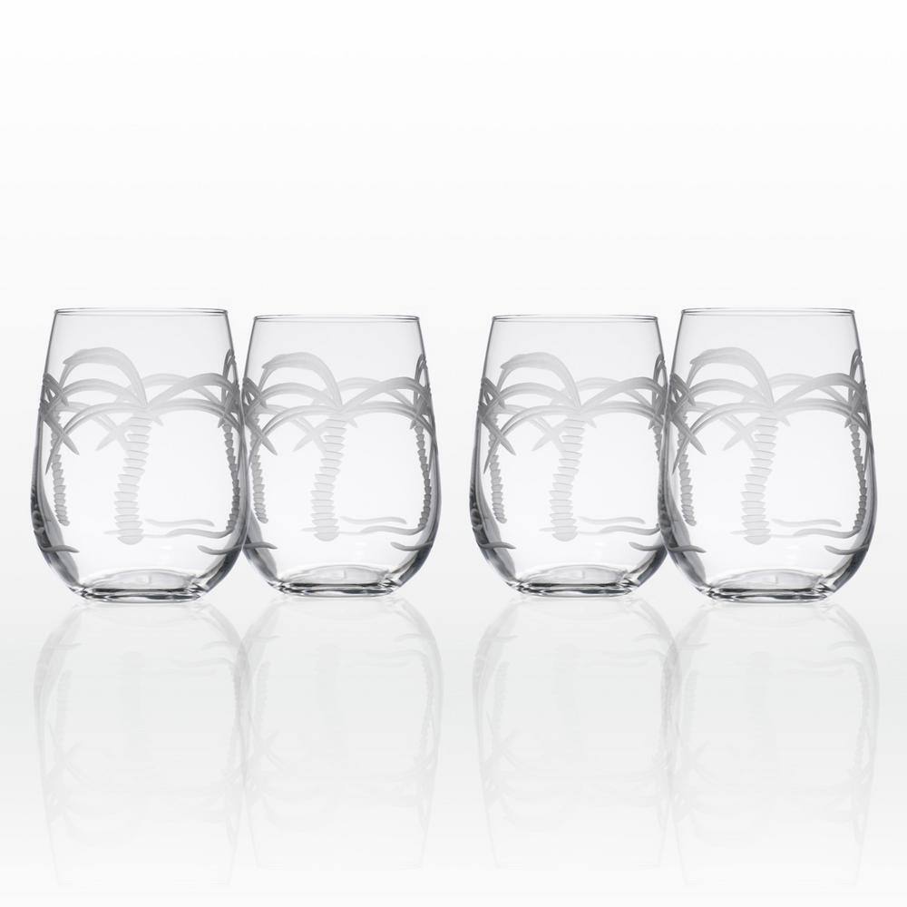 Rolf Glass Palm Tree 17 oz. Clear Stemless Wine Tumbler (Set of 4) 203331-S4