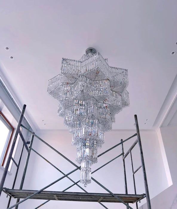 Crystal Chandelier Villa Duplex Loft Stairs Chandelier Hollow Pick Empty Pendant Light / 2 Story Foyer / High Ceiling Living Room