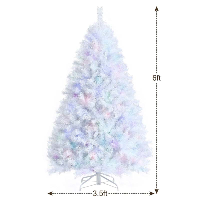 6/7/8FT White Iridescent Hinged Artificial Christmas Tree with 792/1156/1636 Branch Tips & Metal Stand