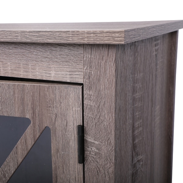 Wood Side Table Nightstand with X-Shaped Glass Door