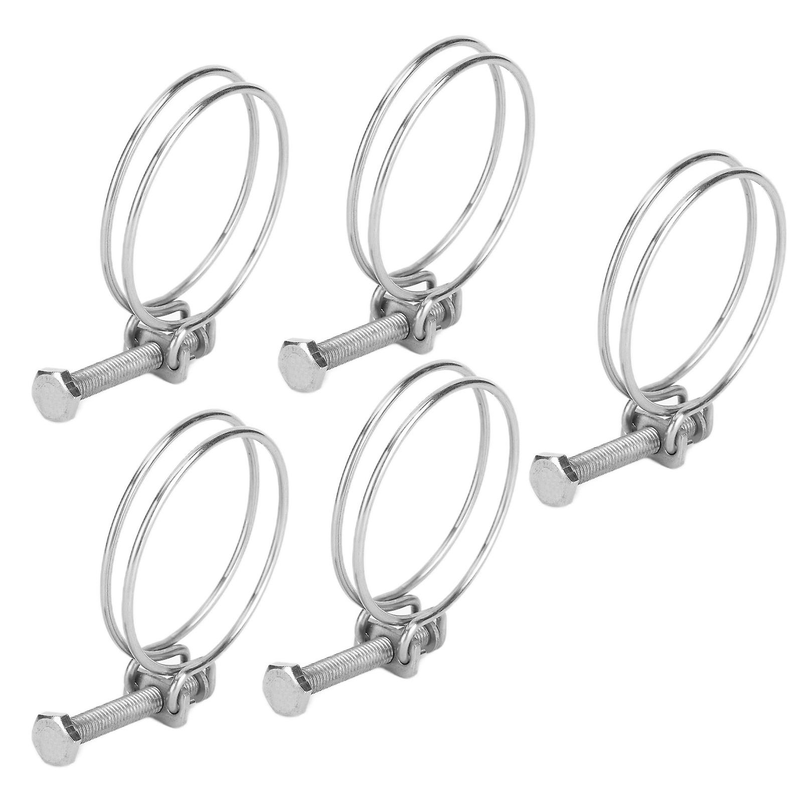 5pcs Double Wire Hose Clamp Adjustable Stainless Steel Wire Tube Clip For Industrial Domestic Use65-70mm