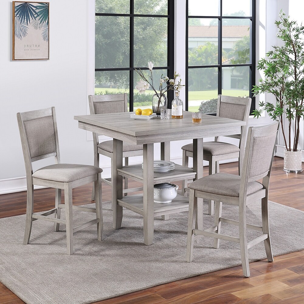 Counter Height 5 Pieces Dining Table Set with Shelves