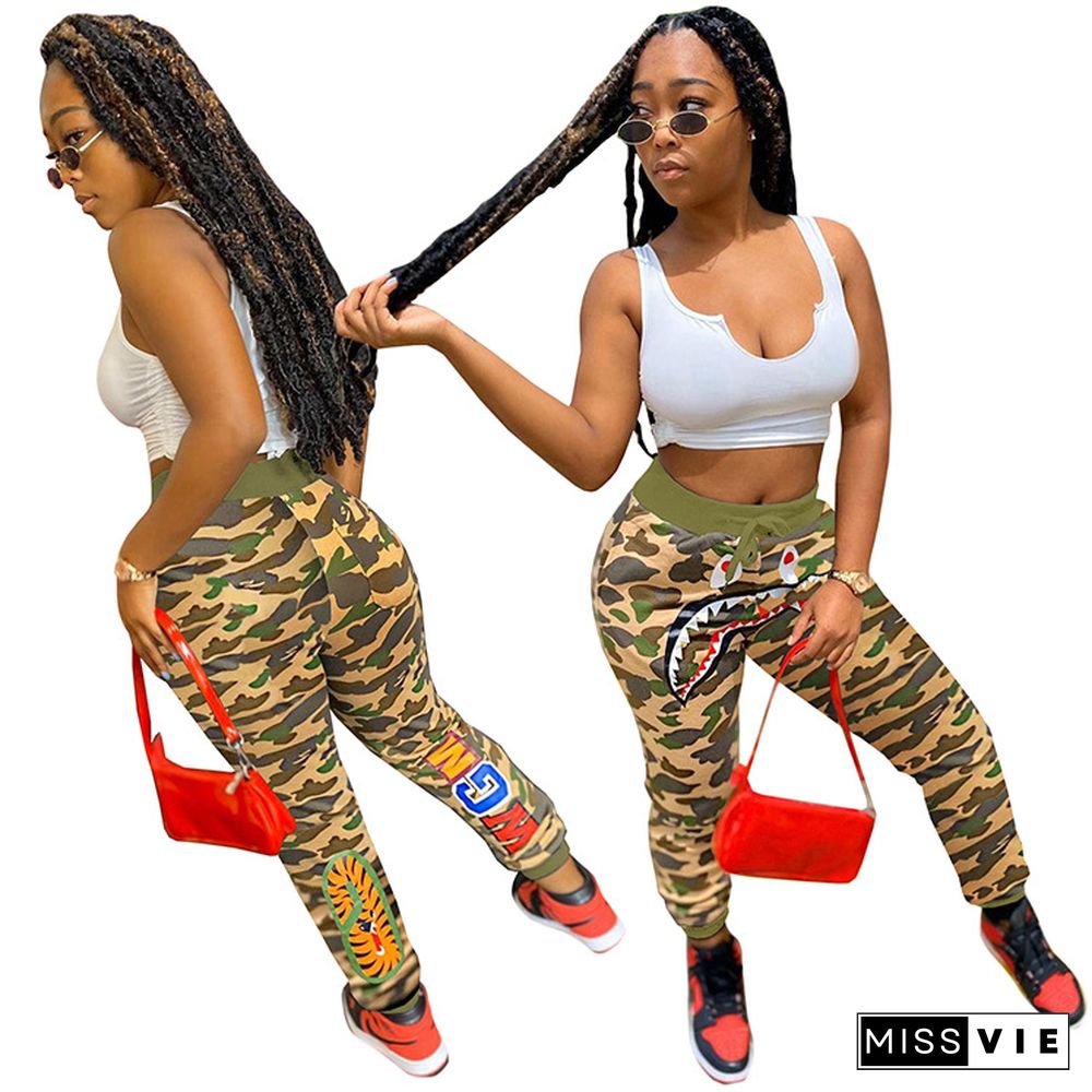 High Waist Hip Hop Camouflage Print Long Cargo Pants