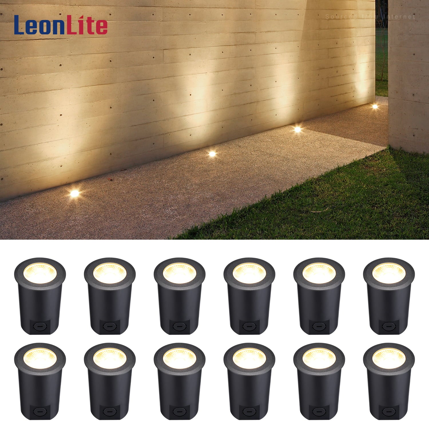 LEONLITE 12 Pack 7W LED Outdoor Well Light， 12-24V AC/DC In-Ground Landscape Lighting， IP67 Waterproof Linkable Pathway Lights， 3000K Warm White， for Yard， Garden， Patio