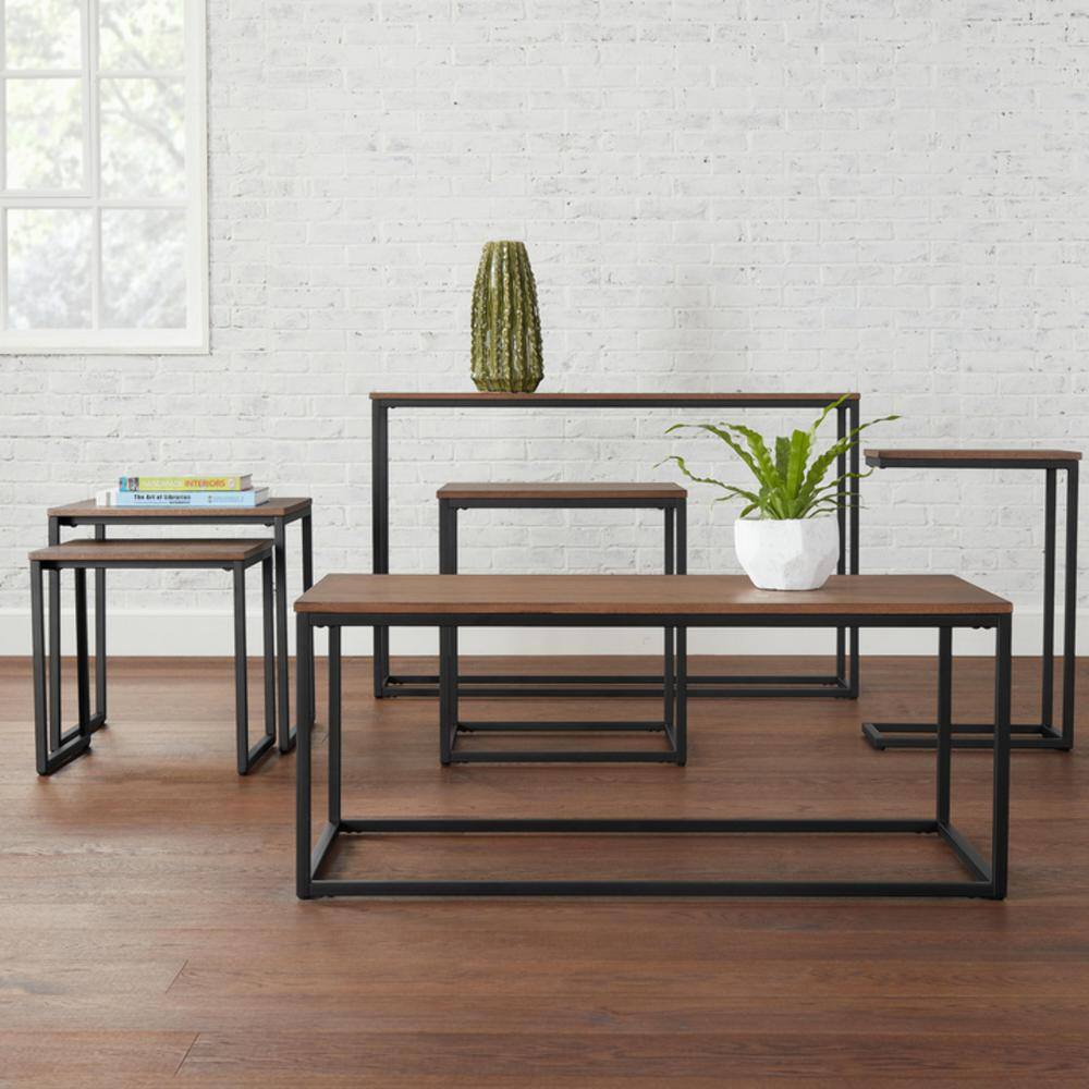 StyleWell Donnelly Black Console Table with Haze Wood Top (48 in. W) CT8008BK