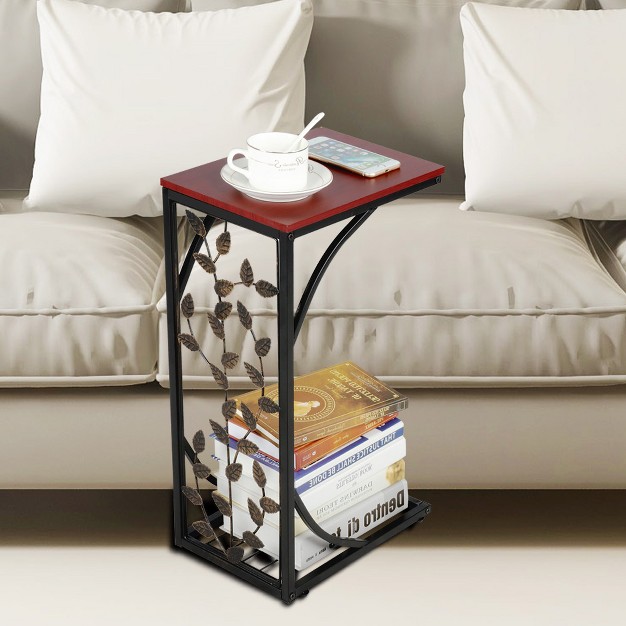 Yaheetech C Shaped End Table Sofa Side Table Brown