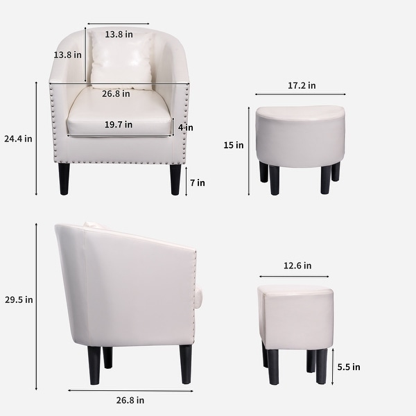 Modern Accent Chair with Ottoman Set， PU Leather Upholstered Club Round Arms Chair