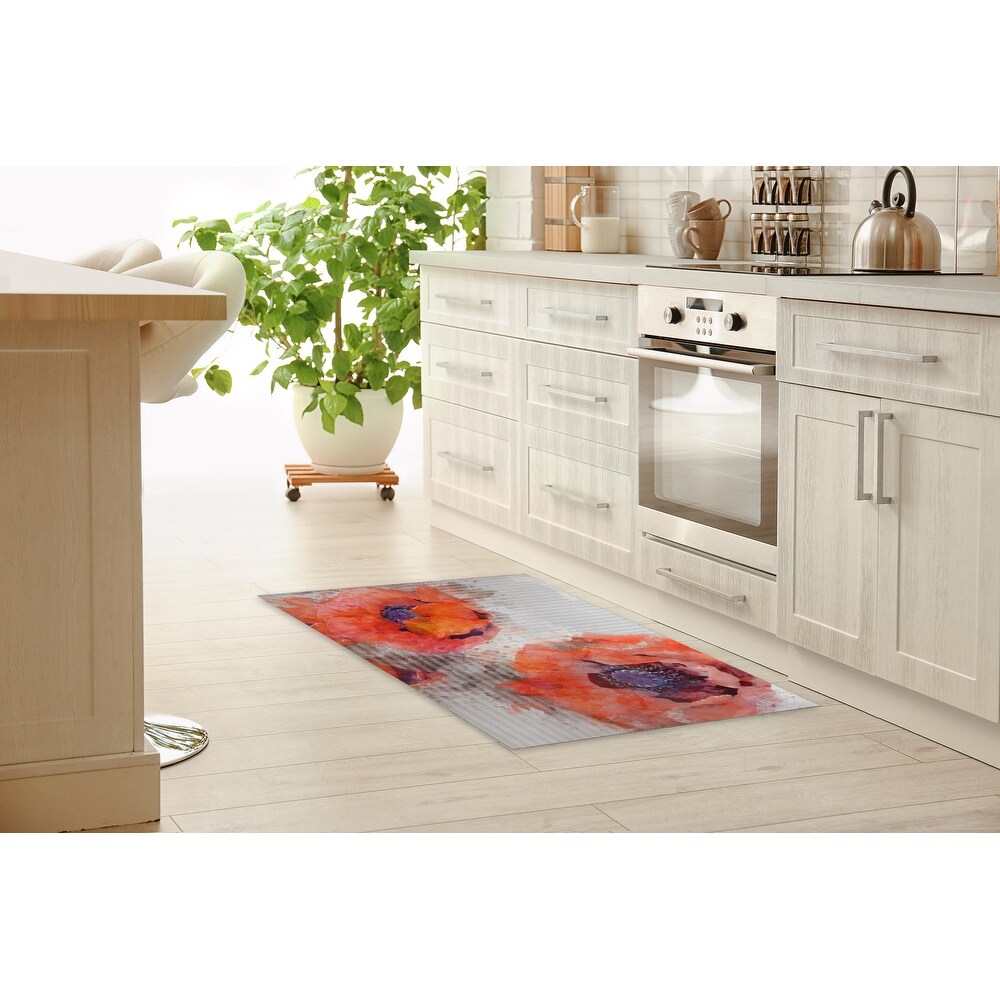 Porch   Den Chehia Watercolor Poppy Pattern Kitchen Mat