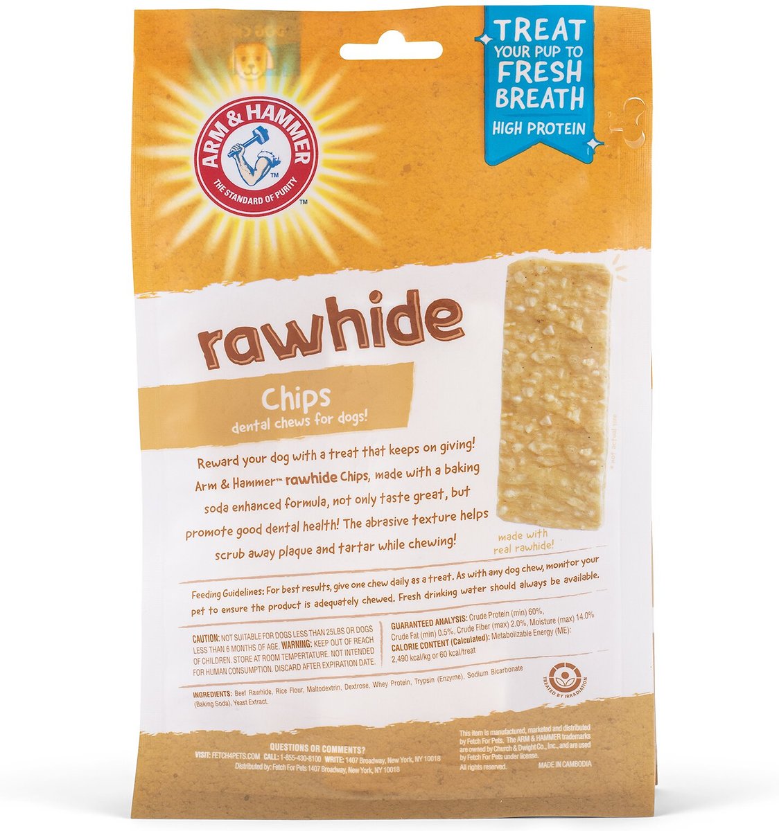 Arm and Hammer Large Rawhide Chips Dog Treats， 6-oz bag