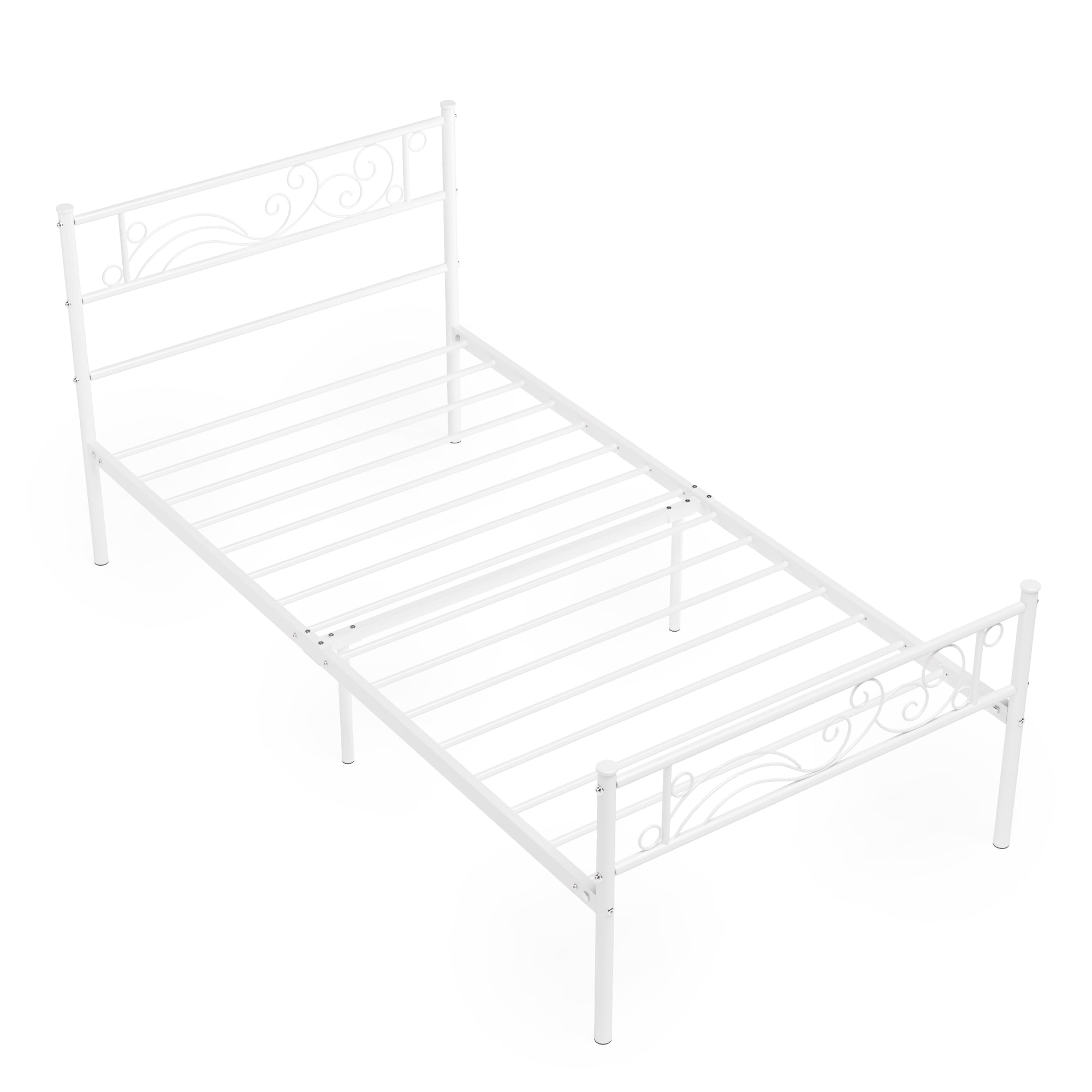 Weehom Twin Metal Bed Frame with Headboard Footboard, Platform Bed Frame Heavy Duty Mattress Foundation for Kids Teens Adults, White