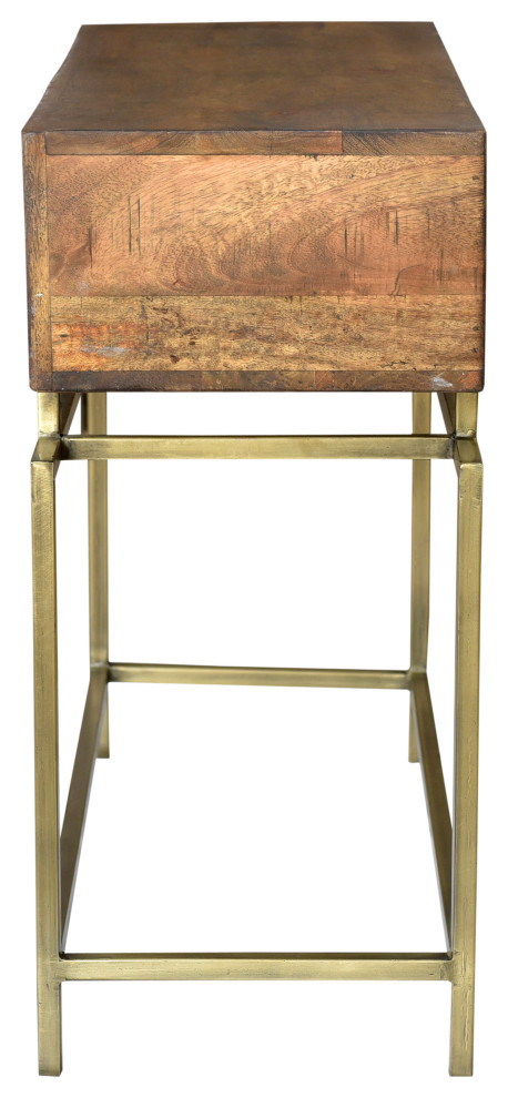 Goldbust Solid Wood Console Table in Natural with Brass Finished Iron Base   Contemporary   Console Tables   by HedgeApple  Houzz